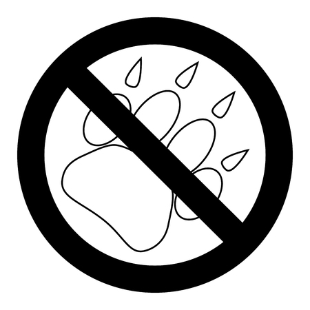 No paw pets symbol. Ban pets paw and warning crossed symbol. Vector illustrationのイラスト素材