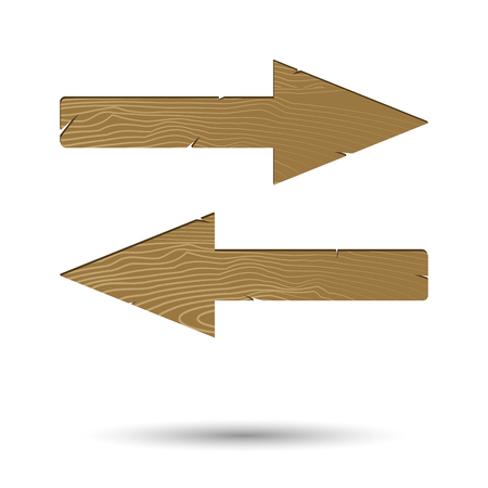 Wooden arrow right and left isolated. Direction cartoon sign wood, wooden signpost board directional, vector illustrationのイラスト素材