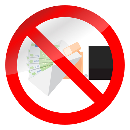 No bride and salary in envelope. No bribery finance, stop non-taxable banknote and salary. Vector illustrationのイラスト素材
