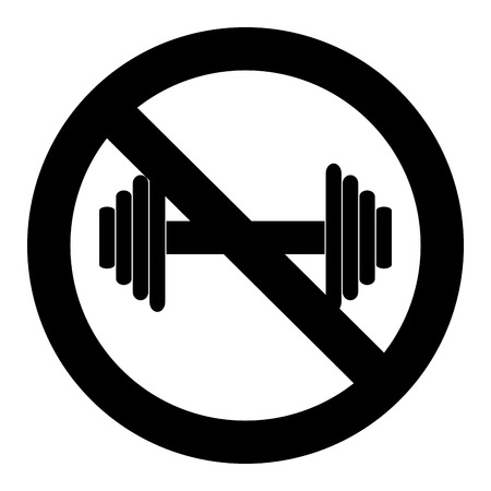 No exercise workout symbol. Vector prohibited heavy sport label illustrationのイラスト素材