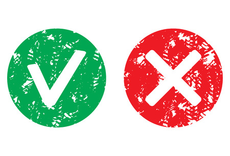 Approve and reject symbol stamp vector. Grunge mark stamp, approved label and rejection. Rubber seal illustration.のイラスト素材