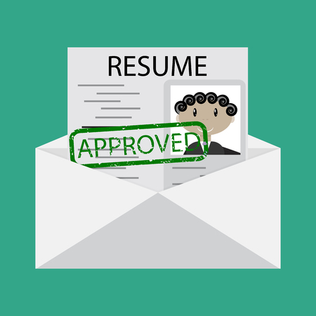 Letter with approved resume. Business resume letter, success job, vector CV approved illustration.のイラスト素材