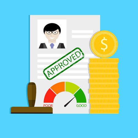 Approval of loan. Finance loan document, bank application with stamp, vector illustrationのイラスト素材