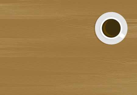 Wooden table with cup of coffee. Drink in cafe table mocha and espresso beverage. Vector illustrationのイラスト素材