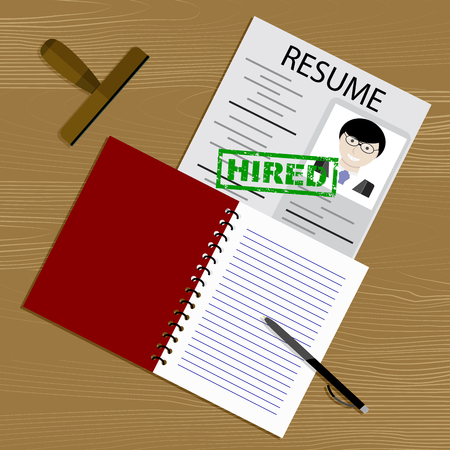 Candidacy hired. Hiring for position. Recruitment and job, now hiring, employment interview. Vector illustrationのイラスト素材