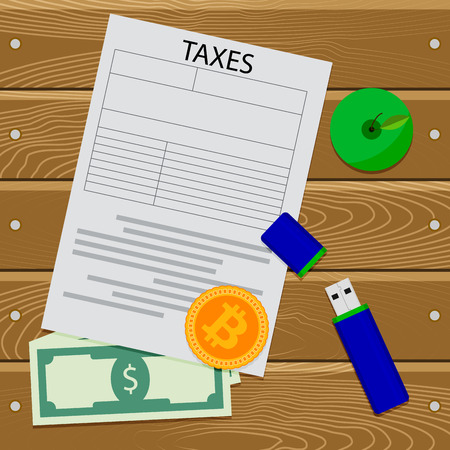 Crypto currency tax. Vector finance payment for bitcoin mining illustrationのイラスト素材