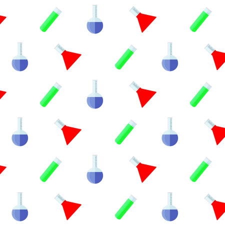 Laboratory glass seamless pattern. Vector glassware tube for biotechnology illustration.のイラスト素材