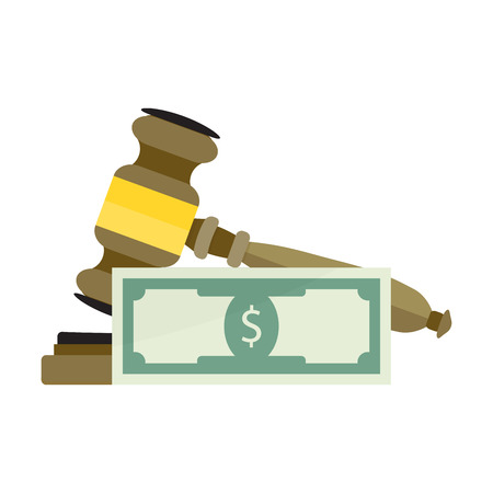 Corrupt Court and Justice. Vector dollar corrupt, bribery for illegal guilt, criminal decision and verdict illustration.のイラスト素材