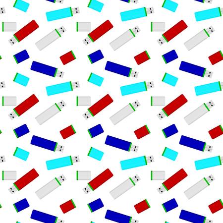 Flash drives colored seamless pattern. Vector color stick memory, usb-stick hardware, illustration of usb flash drive.のイラスト素材