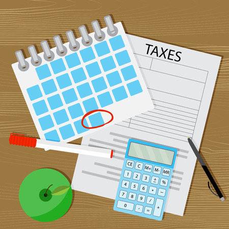 Term of payment of taxes Vector on calendar with a marked day and a calculator illustrationのイラスト素材