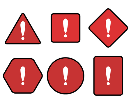 Exclamation and warning red symbol set. Attention exclamation sign risk, triangle safety, caution security, vector illustrationのイラスト素材