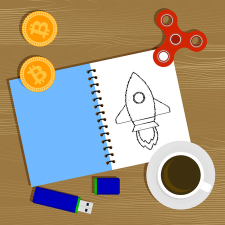 ICO project and begin new business. Vector investment ico, bitcoin and virtual currency illustrationのイラスト素材