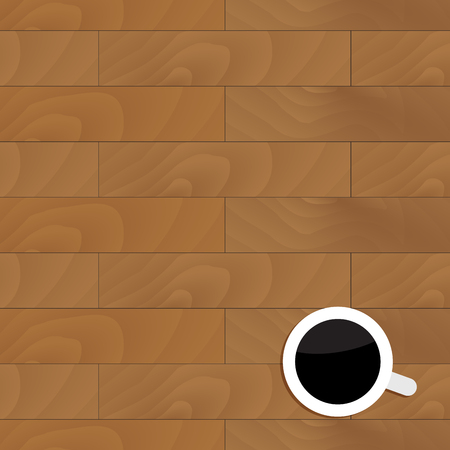 Wood table with cup of coffee. Board table, plank wooden and drink mocha or coffee. Vector illustrationのイラスト素材