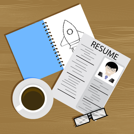 Begin and create career. Vector development and progress in career, document cv, hire and resume illustrationのイラスト素材