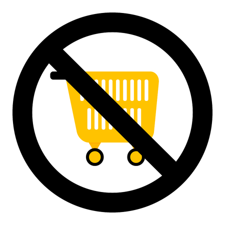 Ban shopping symbol. No pushcart supermarket, trolley and consumer basket for shopping prohibited, vector illustrationのイラスト素材