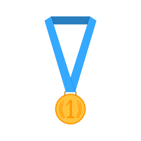 Golden medal with ribbon isolated. Award ribbon, golden prize, medallion champion, vector illustrationのイラスト素材