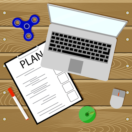 Plan with laptop. Planning management online, efficiency process, vector illustrationのイラスト素材