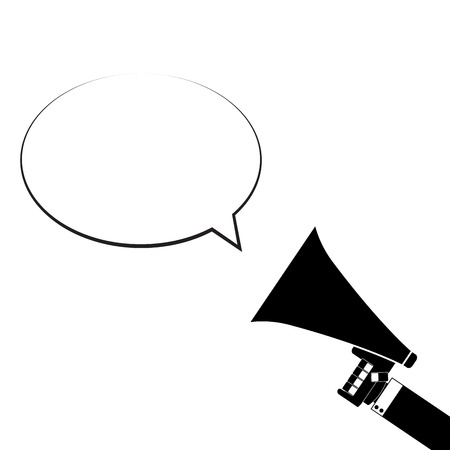 Announcement in megaphone. Monochrome speech bubble announce, vector speaker message bubble illustrationのイラスト素材