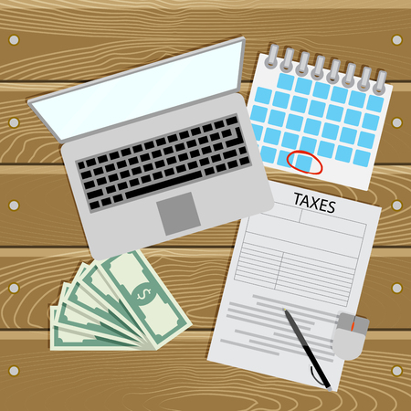 Taxes online. Pay day for tax. Finance payment on computer, irs electronic service. Vector illustrationのイラスト素材