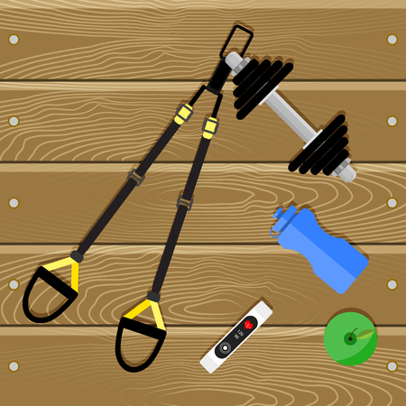 Active training with suspension. Stretching belt training, aerobics physical, vector illustrationのイラスト素材