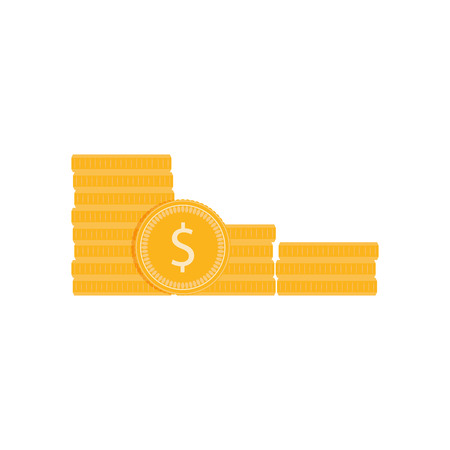 Golden coin stack isolated on white. Gold currency money, investment cash penny, vector illustrationのイラスト素材