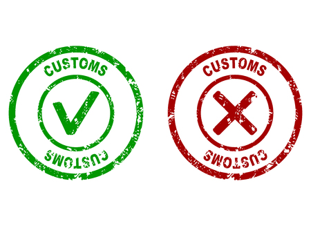 Inspection rubber stamp on customs border. Customs made border, inspection customer imprint, vector illustrationのイラスト素材