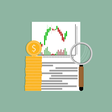 Exchange analysis financial candlestick chart. Vector money stock trade, business finance market analysis illustrationのイラスト素材