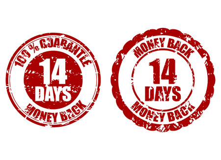 Money back guarantee 14 days rubber stamp. Fourteen days repay, riskfree refund, return money illustrationのイラスト素材