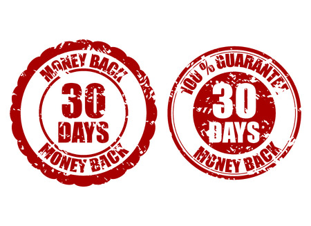 Money back guarantee 30 days rubber stamp. Vector thirty days stamp guarantee, warranty money illustrationのイラスト素材