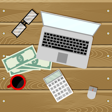Financial audit on laptop. Business management, financial accounting. Vector illustrationのイラスト素材
