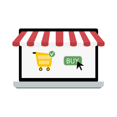 Online buy store. E-commerce and customer screen for purchasing, vector illustrationのイラスト素材