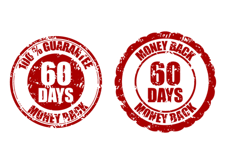 Money back guarantee 60 days rubber stamp red. Sixty days money back control period, return finance. Vector illustrationのイラスト素材