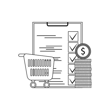 Planning purchase supermarket. Shop cart and check list. Vector illustrationのイラスト素材