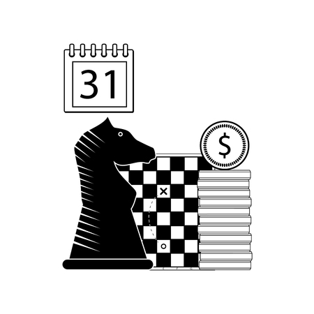 Finance strategy line stroke. Chessboard and horse. Vector illustrationのイラスト素材