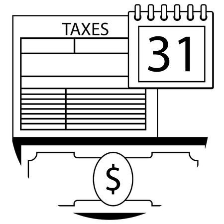 Tax pay day icon line. Tax form dollar banknote and calendar. Vector illustrationのイラスト素材
