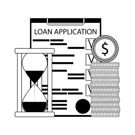 Loan application finance. Money and hourglass line. Vector illustrationのイラスト素材
