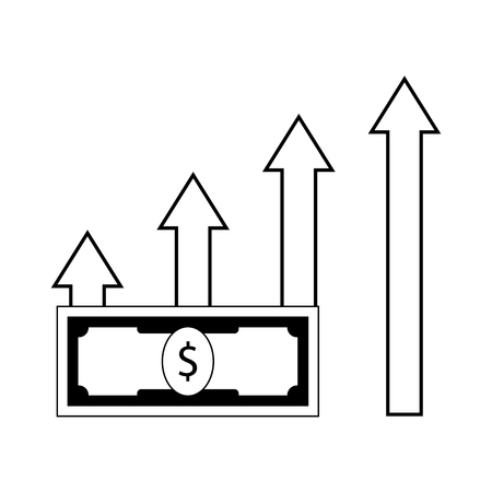 Profit growth line. Arrow up outline and dollar banknote. Vector illustrationのイラスト素材