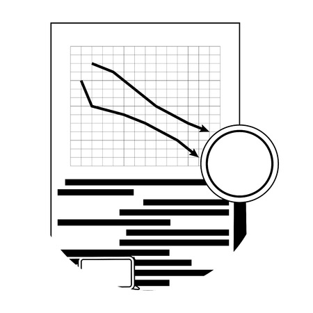 Market fall downward, magnifying glass and arrow down chart. Vector illustrationのイラスト素材