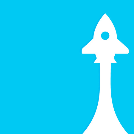Startup rocket. Banner with rocket arrow and place for text. Rocketship creativity white paper silhouette, power start up, vector illustrationのイラスト素材