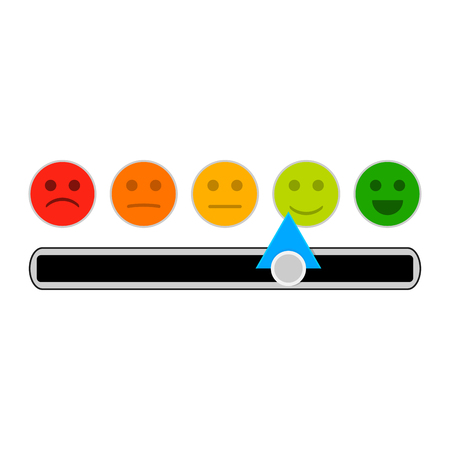 Credit mood indicator with smile face. Vector minimum and maximum loan, indebtedness information illustrationのイラスト素材