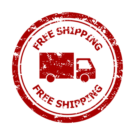 Free shipping rubber stamp isolated on white. Illustration of free shipping stamp seal, delivery guarantee vectorのイラスト素材
