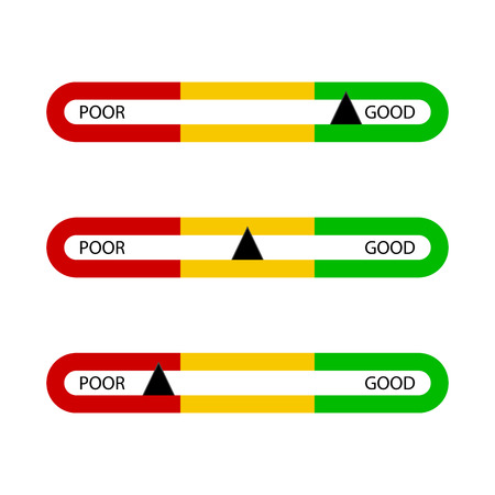 Indicator bar good and poor for business isolated. Vector metering high level, maximum and minimum illustrationのイラスト素材