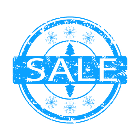Winter sale rubber stamp with snowflake and tree. Vector inprint sale, christmas holiday winter illustrationのイラスト素材