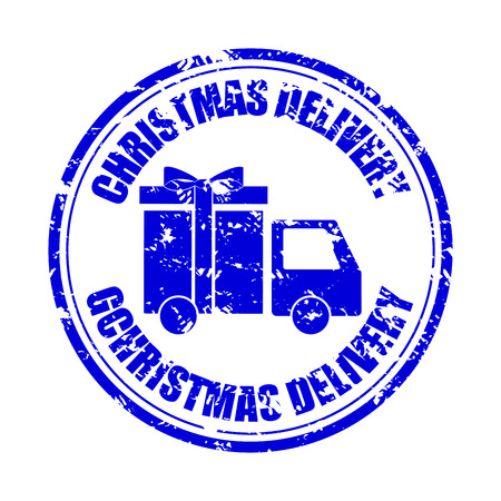Christmas delivery gift rubber stamp isolated. Vector stamp postmark with lorry car illustrationのイラスト素材