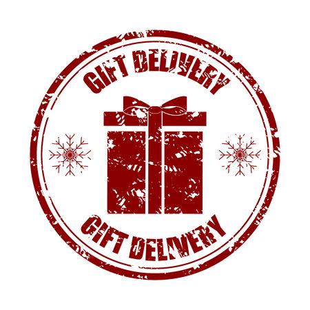 Gift delivery rubber stamp to christmas holiday. Rubber stamp gift delivery to holiday and celebration imprint. Vector illustrationのイラスト素材