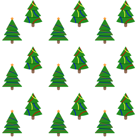 Seamless pattern evergreen tree to new year and christmas holiday. Vector xmas firtree and illustration tree with colored baubleのイラスト素材