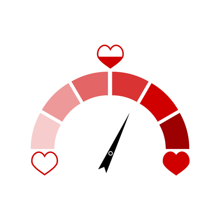 Love indicator with red heart isolated on white. Vector indicator symbol, love level indicate illustrationのイラスト素材