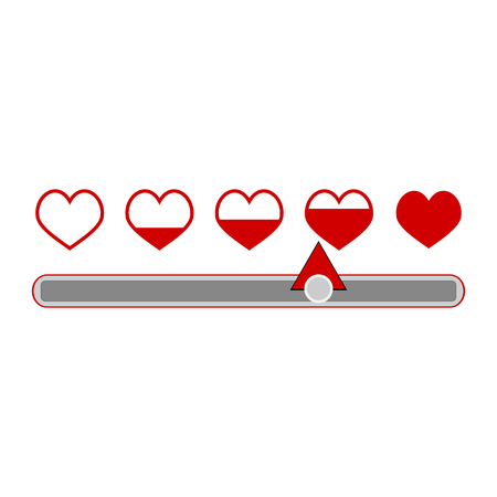 Indicator measurement love compatibility Valentine's Day. Illustration of love thermometer and love test, full heart, meter conceptのイラスト素材