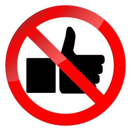 Prohibition of social networking symbol. Ban like thumb up, bad habit and behavior. Prohibition and forbidden warning, no thumb up, vector illustrationのイラスト素材