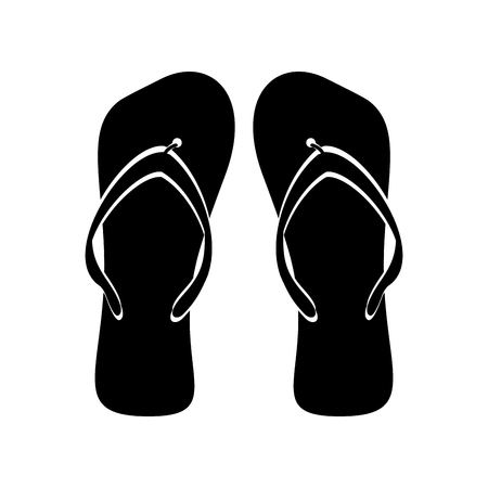 Beach flip flops black white flat isolated. Vector flip-flop monochrome, footwear beach, slipper icon shape, black- white illustrationのイラスト素材
